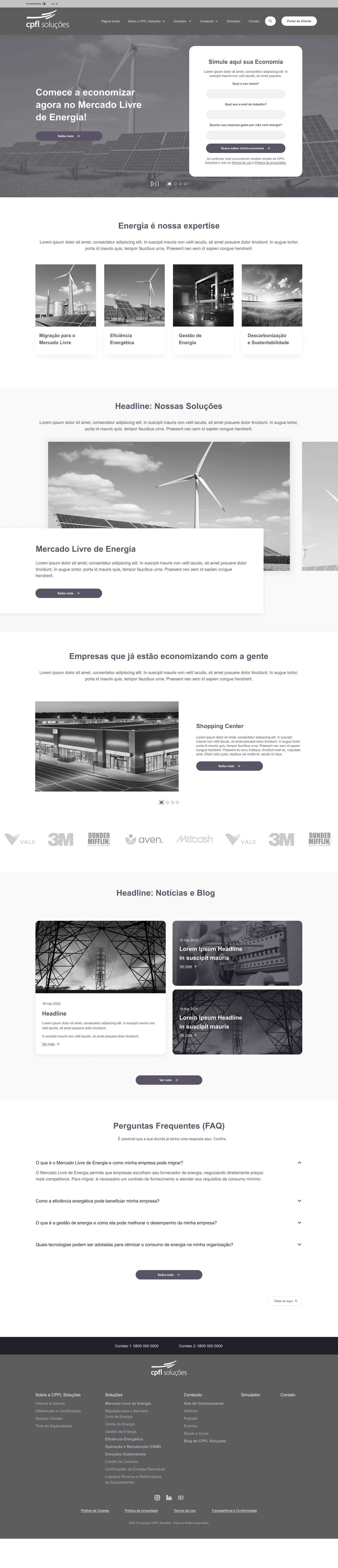 CPFL Soluções homepage wireframe — information architecture for energy sector website redesign