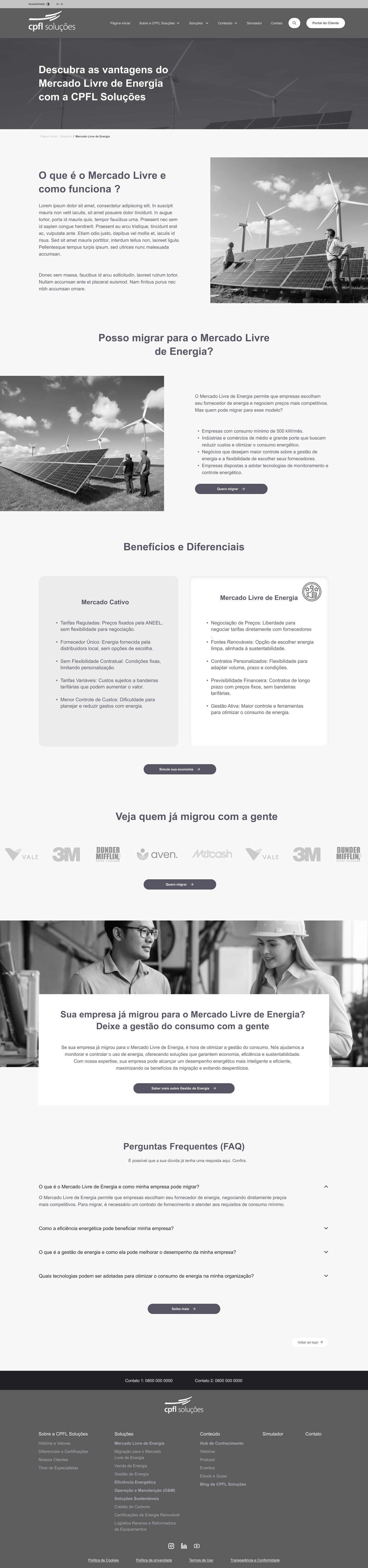 CPFL Soluções free energy market wireframe — information architecture for energy sector website redesign