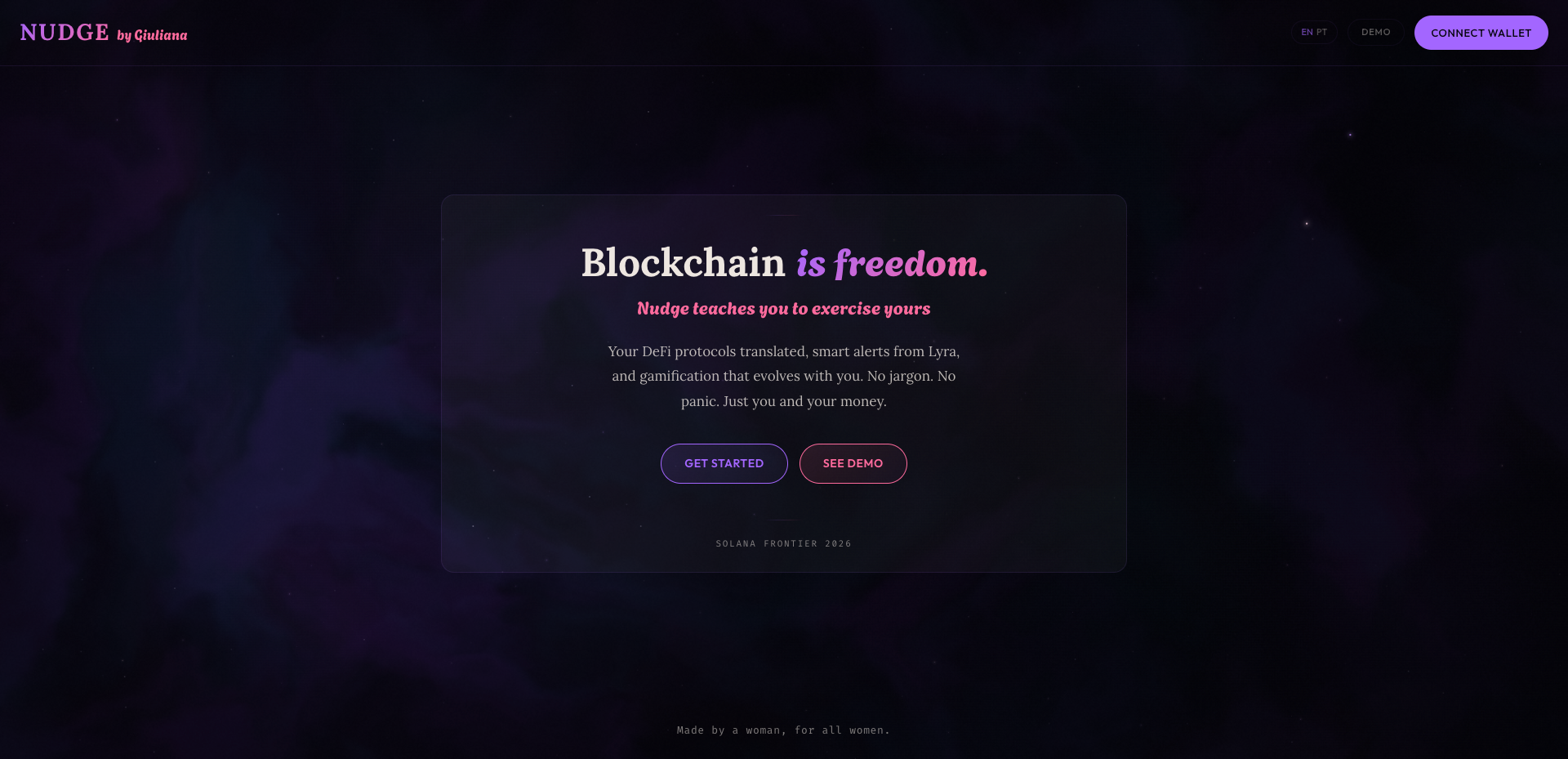 Nudge landing page — Blockchain is freedom