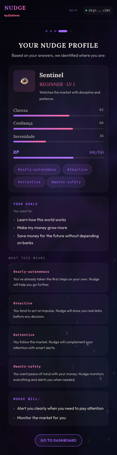 Nudge quiz — Sentinel profile result with neurotags
