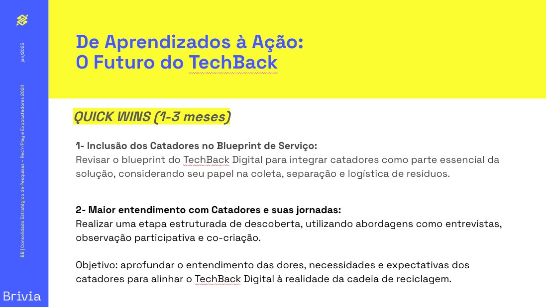 TechBack BB — quick wins roadmap overview for 1-3 month actions